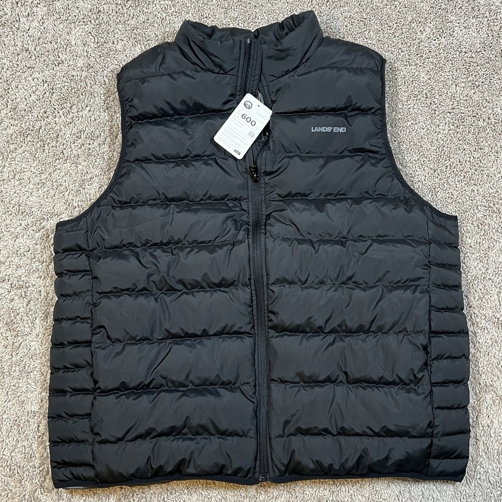 Lands' End 600 Fill Power Down Puffer Vest Men's XL (46-48) Black Outdoor Gorp